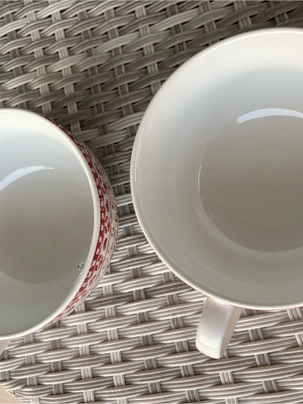 Pier 1 vintage Red and White 'Mrs. Claus' Holiday Ceramic Mugs set of 2